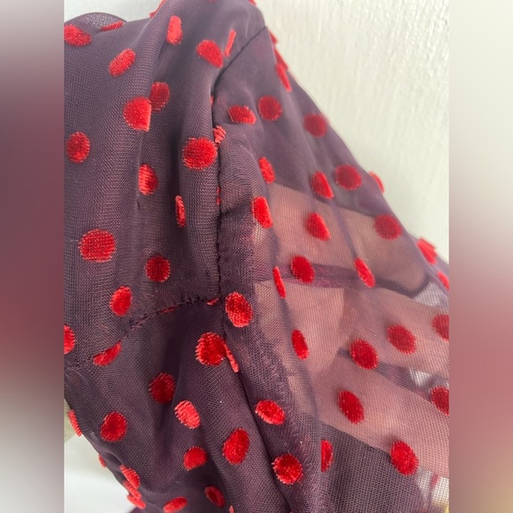 Taylor Burgundy Maroon Red Polka Velvet Dot Long Sleeve Shift Dress - Picture 5 of 8